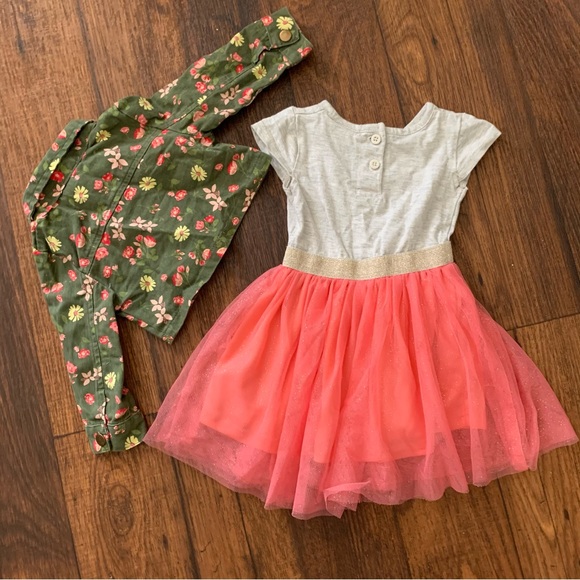 bundle 12 month baby dresses, 3 pieces, Yellow Pink Dresses, Green Jacket - Picture 4 of 8